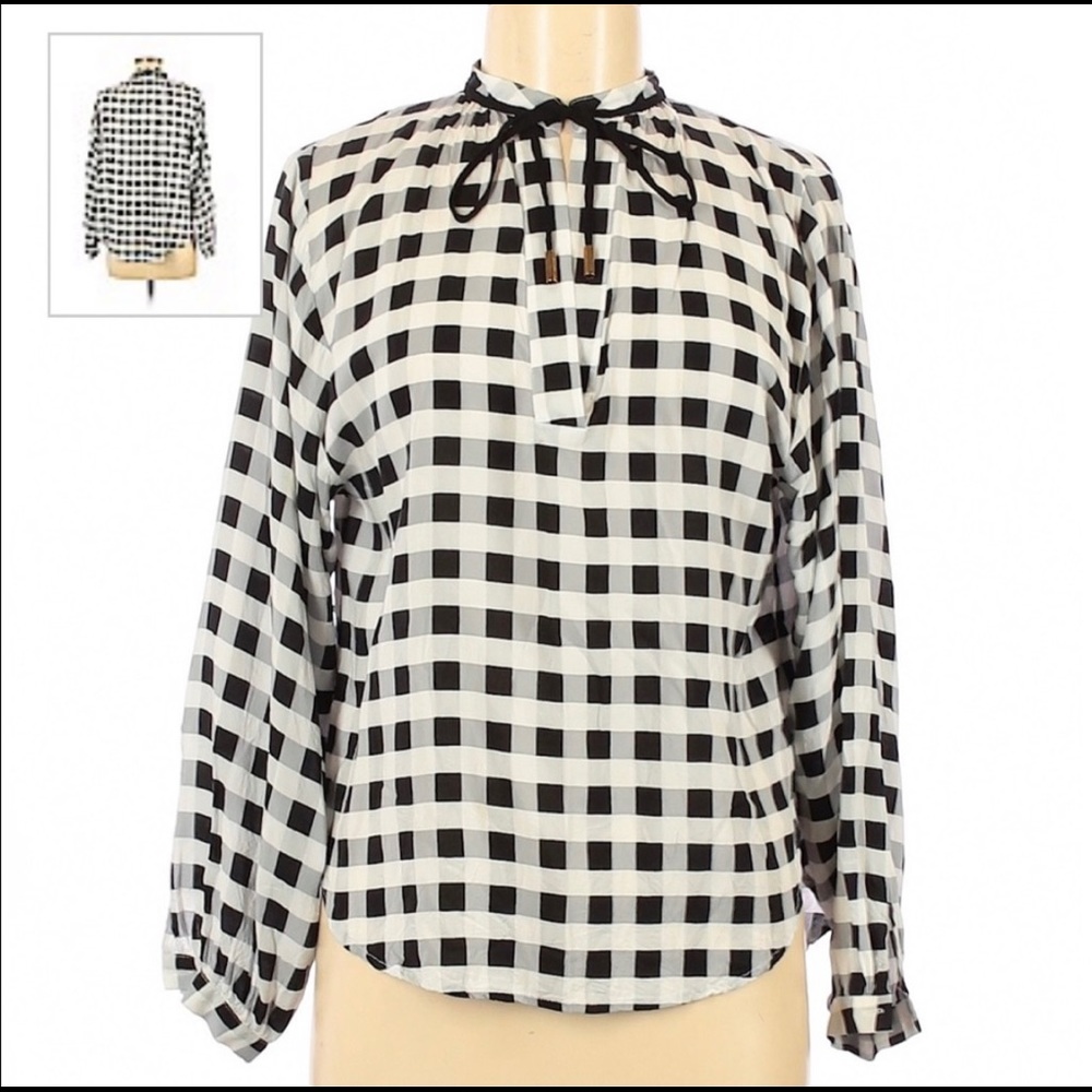 Anthropologie Maeve Checkered Long Sleeve Top